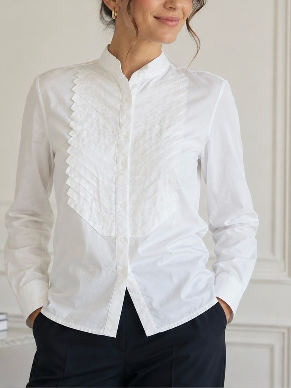 Zara Woman White Collared Button-Front Blouse Size S
